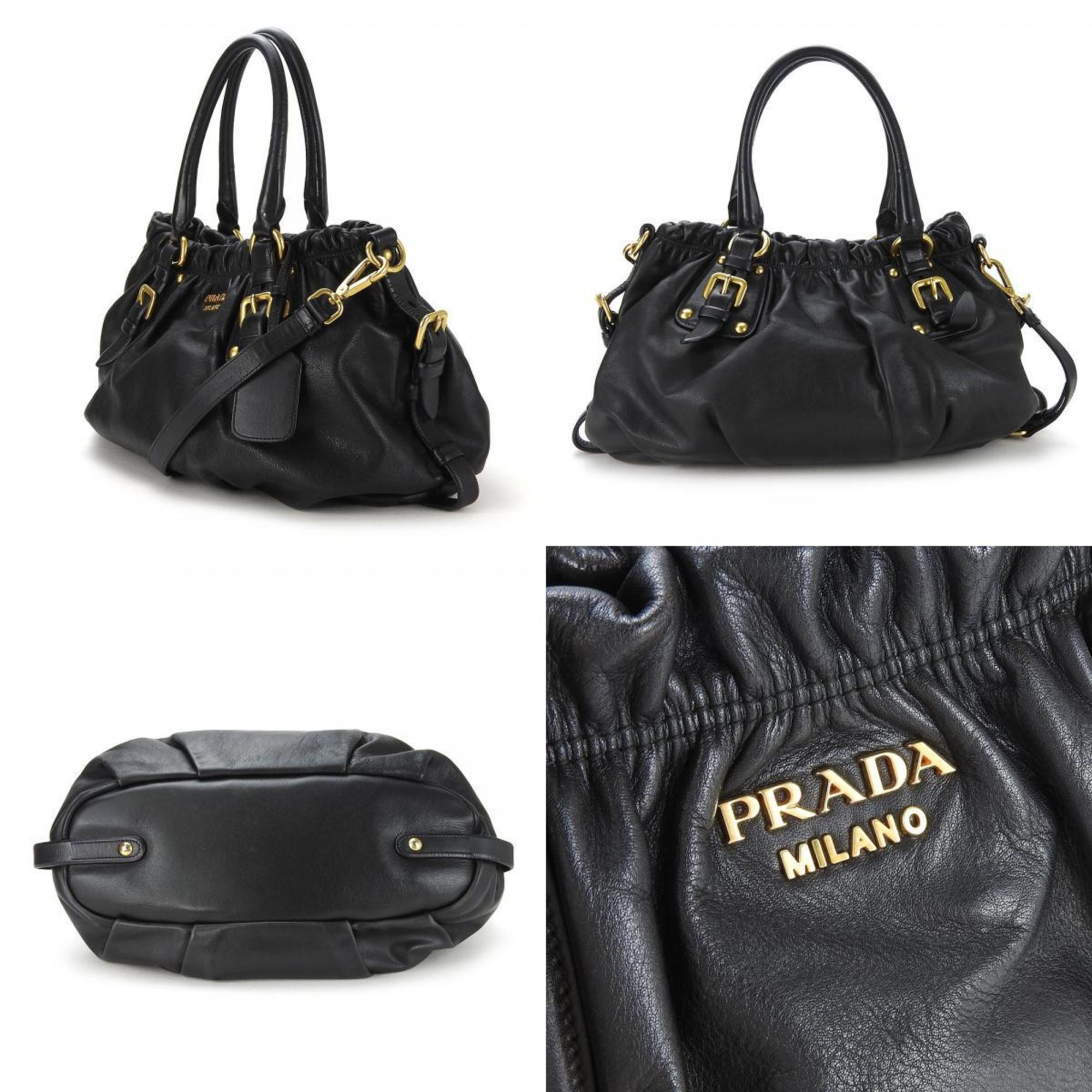 PRADA Prada Handbag Shoulder Leather Black Gold Women's Hand Bag