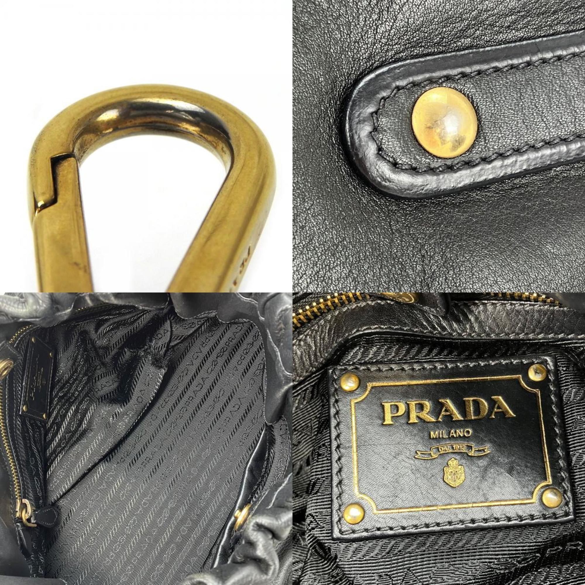 PRADA Prada Handbag Shoulder Leather Black Gold Women's Hand Bag