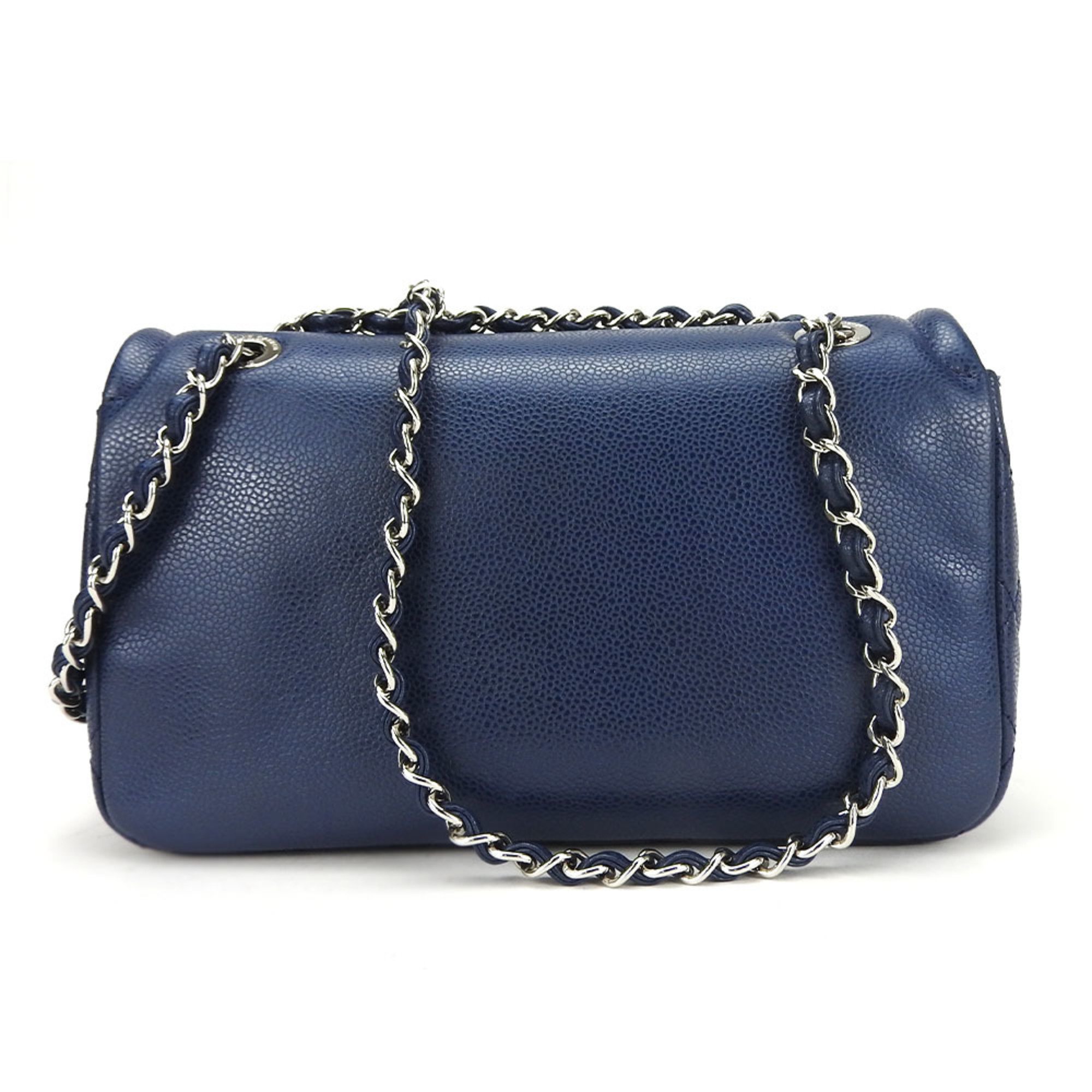 Chanel Shoulder Bag Matelasse Caviar Skin Navy Deca Coco Double Chain 13 Series Women's CHANEL