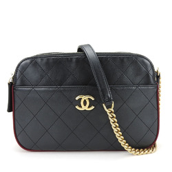 Chanel Shoulder Bag Camera Matelasse Stitch Calfskin Black Button Coco Mark 26 Series Women's CHANEL