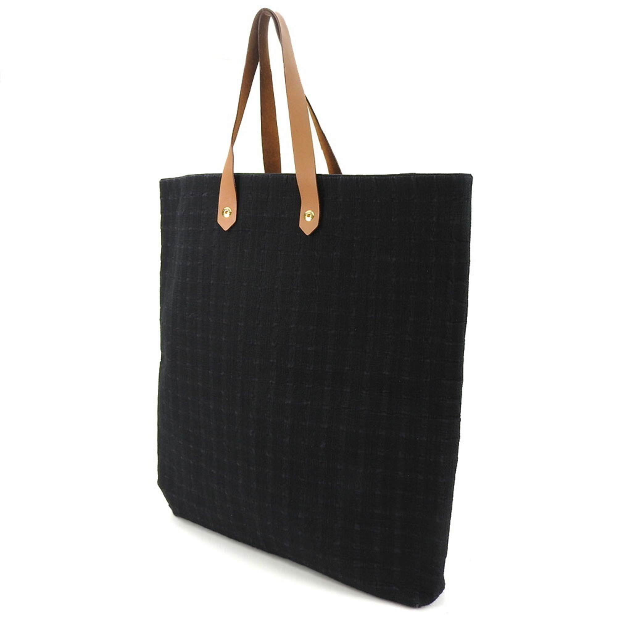 Hermes Tote Bag Amedaba GM Cotton Canvas Leather Black Brown Check Women's Men's HERMES