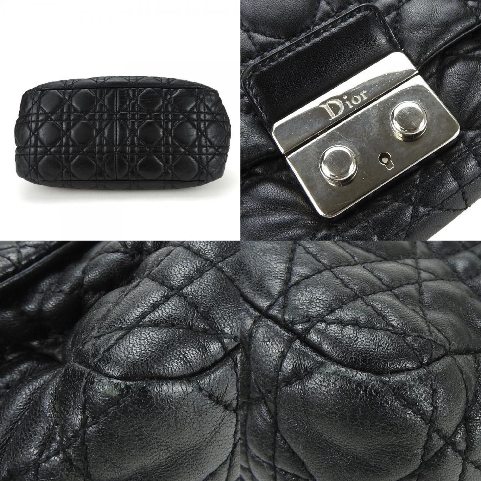Christian Dior Dior Shoulder Bag Leather Black Cannage Chain Women's