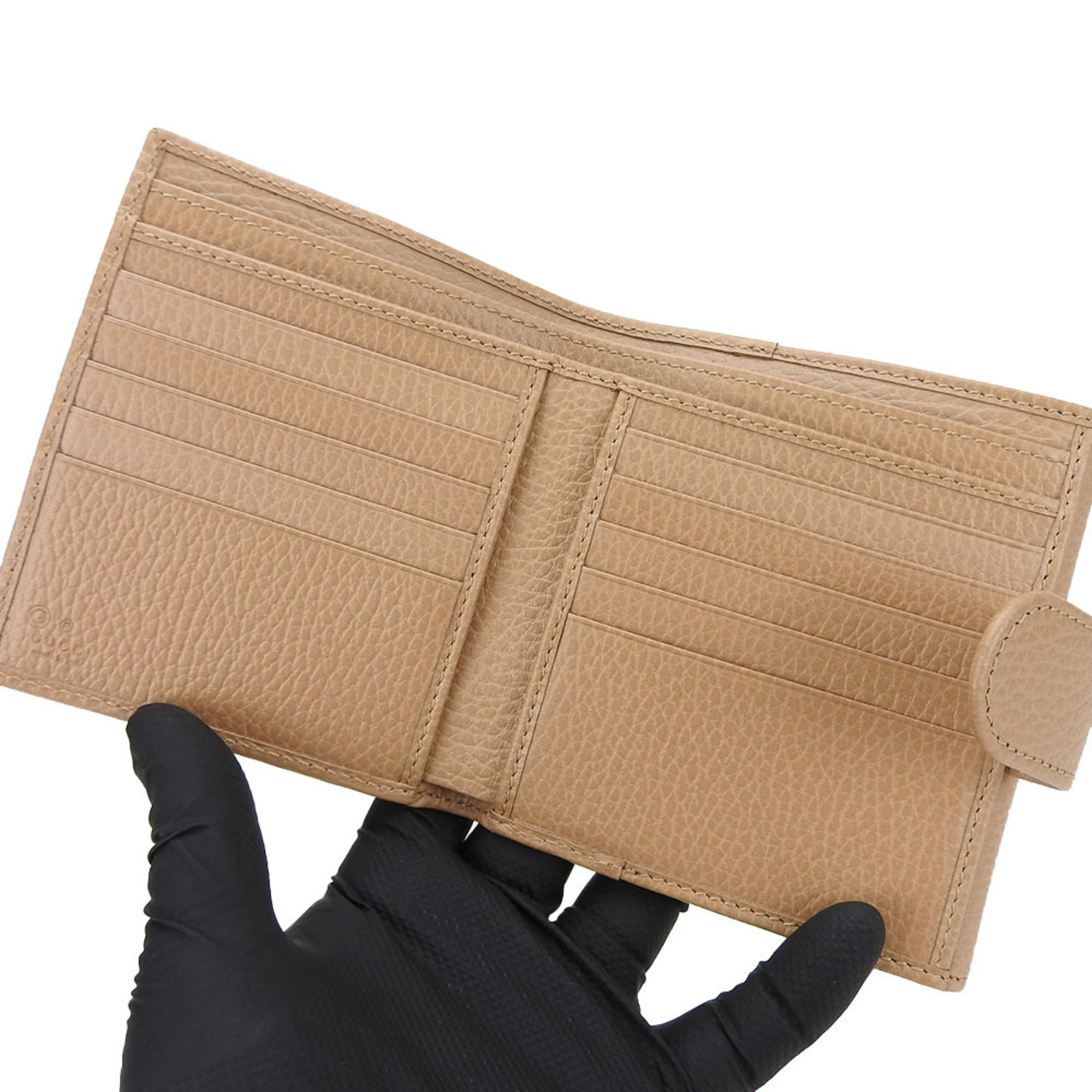 Gucci Bi-fold Wallet 615525 Interlocking Leather Beige Compact W Accessories Women's GUCCI