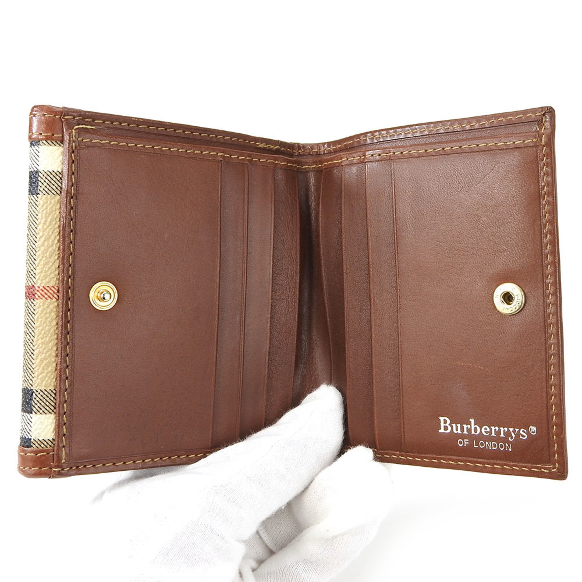 Burberrys Bi-fold Wallet Nova Check Leather Beige Brown Compact W Accessories Women's