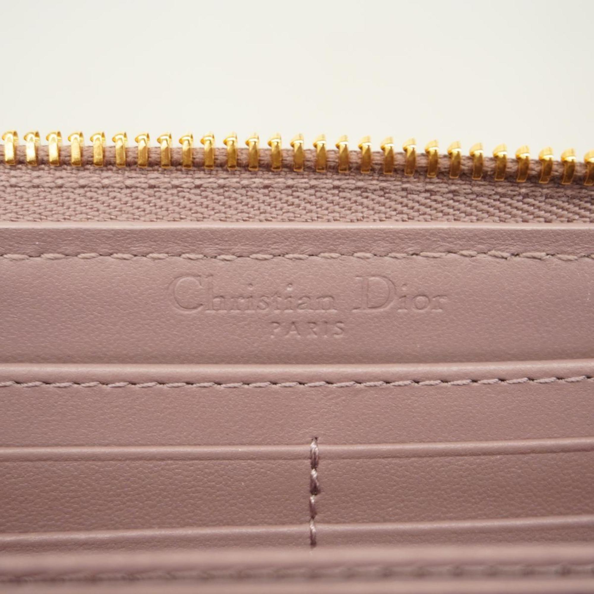 Christian Dior Long Wallet Cannage Leather Purple Women's