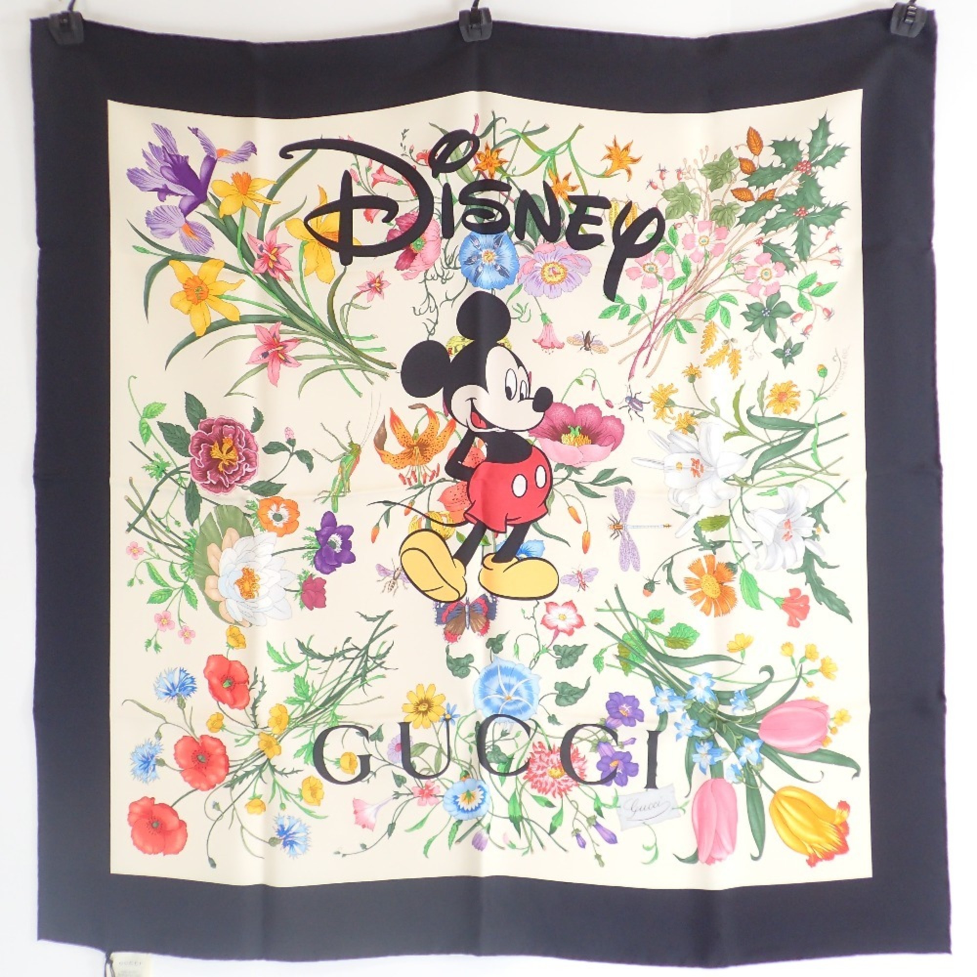 GUCCI x Disney 607325 3G001 9888 Mickey Floral 100% Silk Scarf Ivory Multicolor Women's