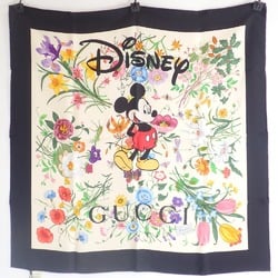 GUCCI x Disney 607325 3G001 9888 Mickey Floral 100% Silk Scarf Ivory Multicolor Women's