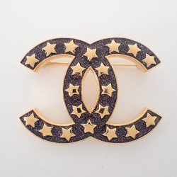 CHANEL I24C Comet Star x Black Lame Coco Mark Brooch Yellow Gold Women's
