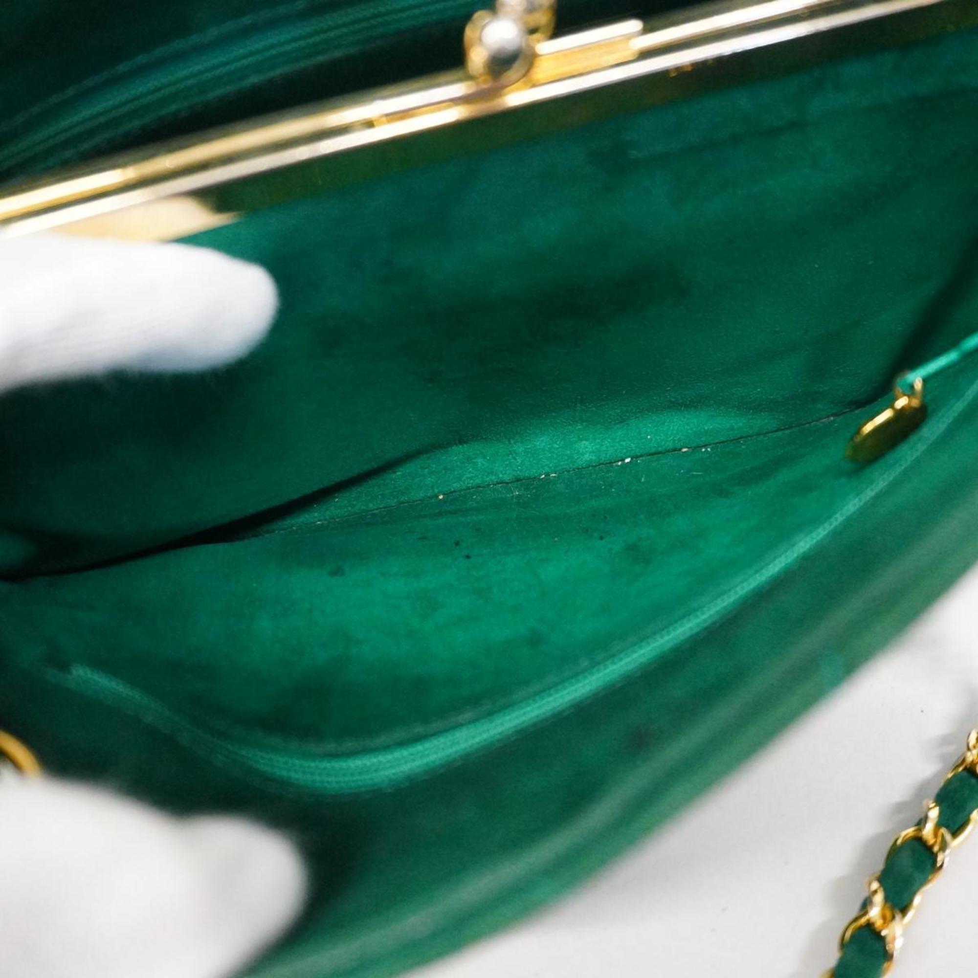Chanel Shoulder Bag V Stitch Chain Suede Green Women's