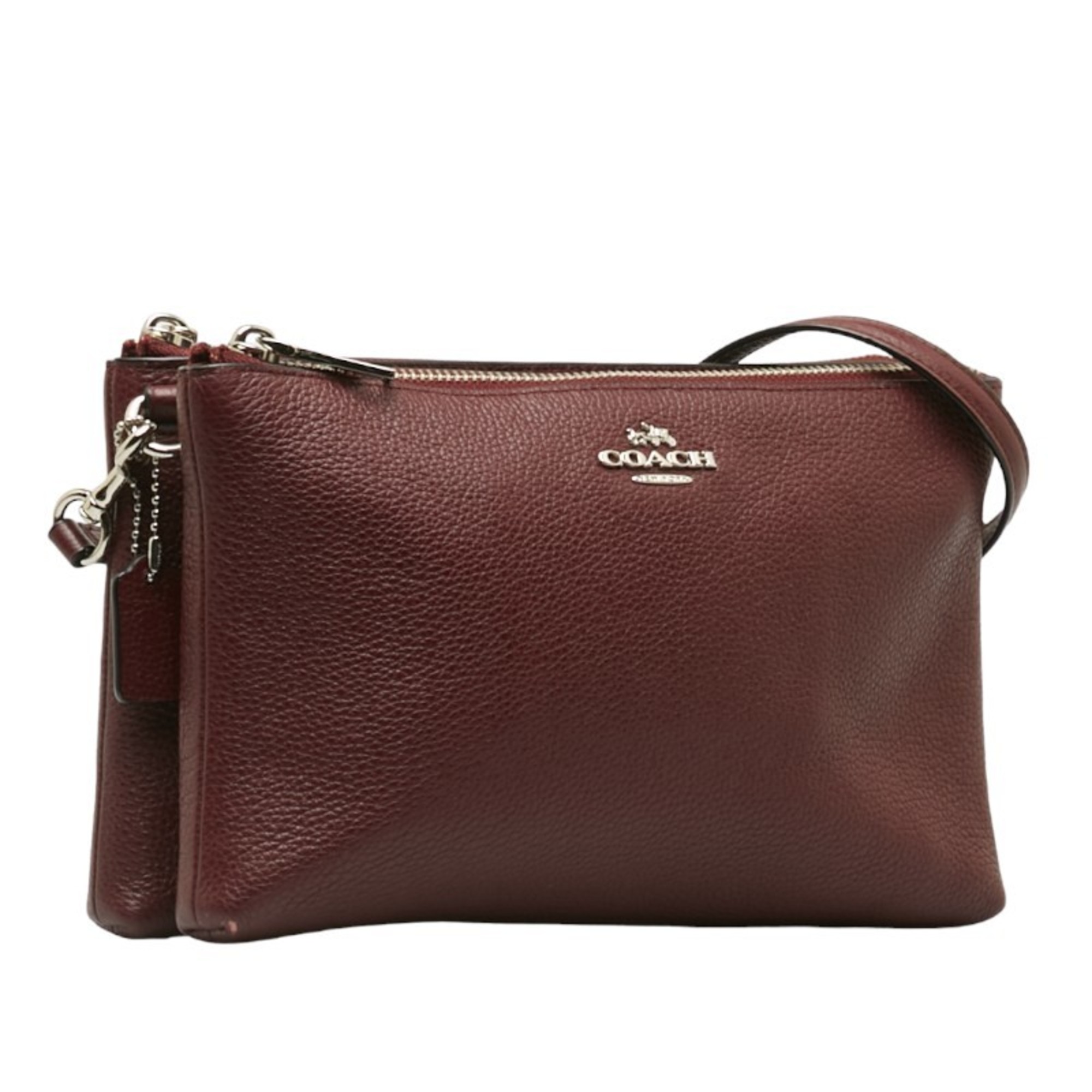 COACH shoulder bag wine red leather women's