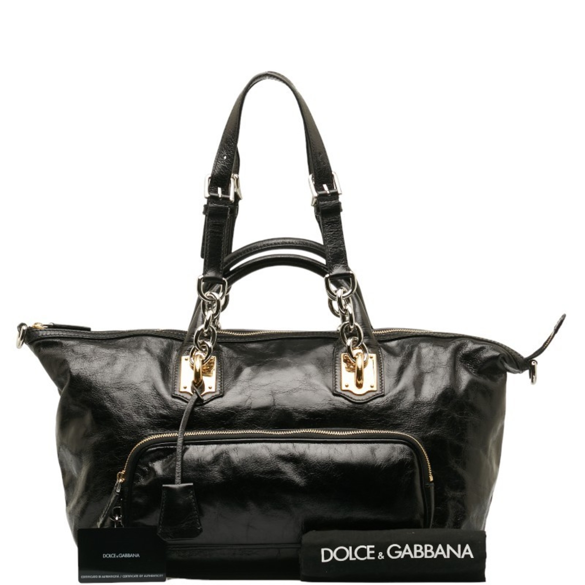 Dolce & Gabbana Leopard Handbag Chain Shoulder Bag Black Leather Women's DOLCE&GABBANA