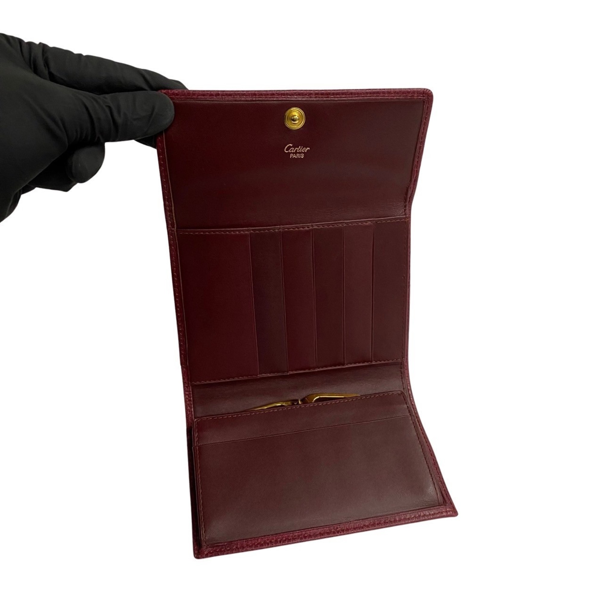 CARTIER Must Line Leather Bi-fold Wallet Bordeaux 34324