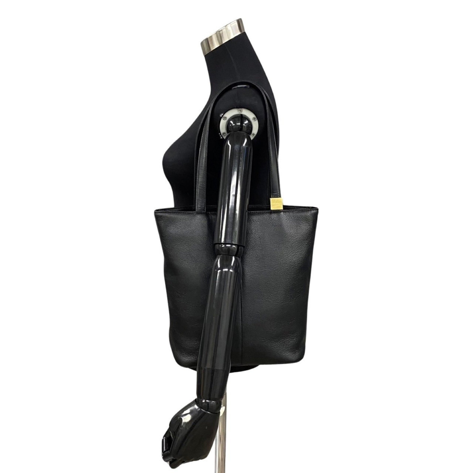 BURBERRY Nova check metal fittings leather handbag tote bag black 88071