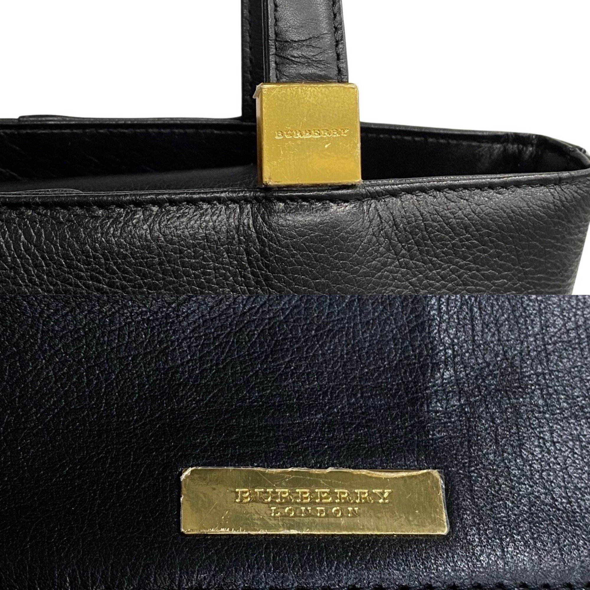 BURBERRY Nova check metal fittings leather handbag tote bag black 88071