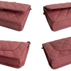 CHANEL Caviar Skin Matelasse Leather Chain Shoulder Bag Wallet Pink 15560