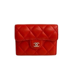 CHANEL Chanel Matelasse Lambskin Leather Wallet/Coin Case Coin Purse Wallet Red 32327