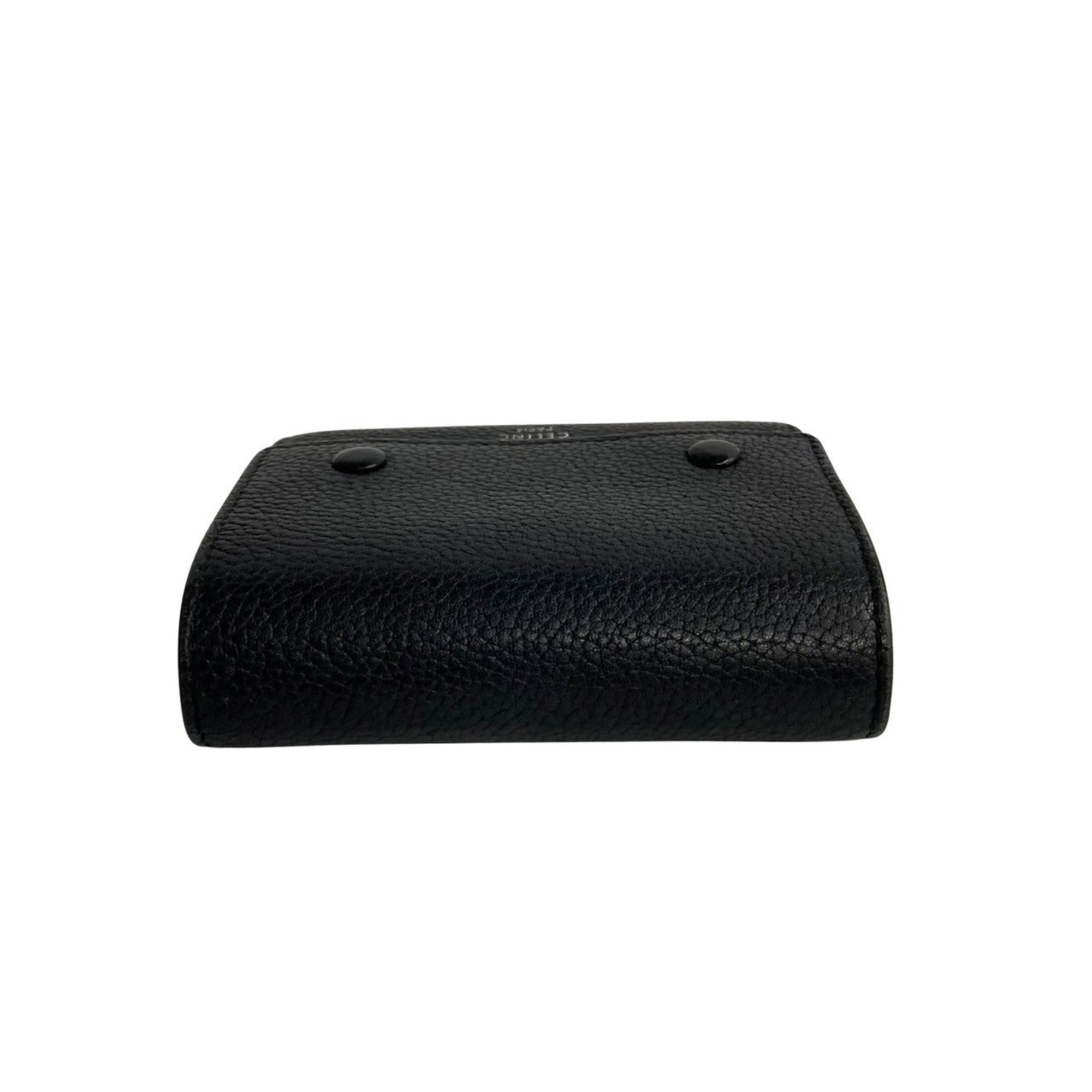 CELINE Small Folded Multi-Function Leather Tri-Fold Wallet Black 28642