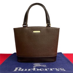 BURBERRY Nova Check Pattern Leather Handbag Tote Bag Brown 32918