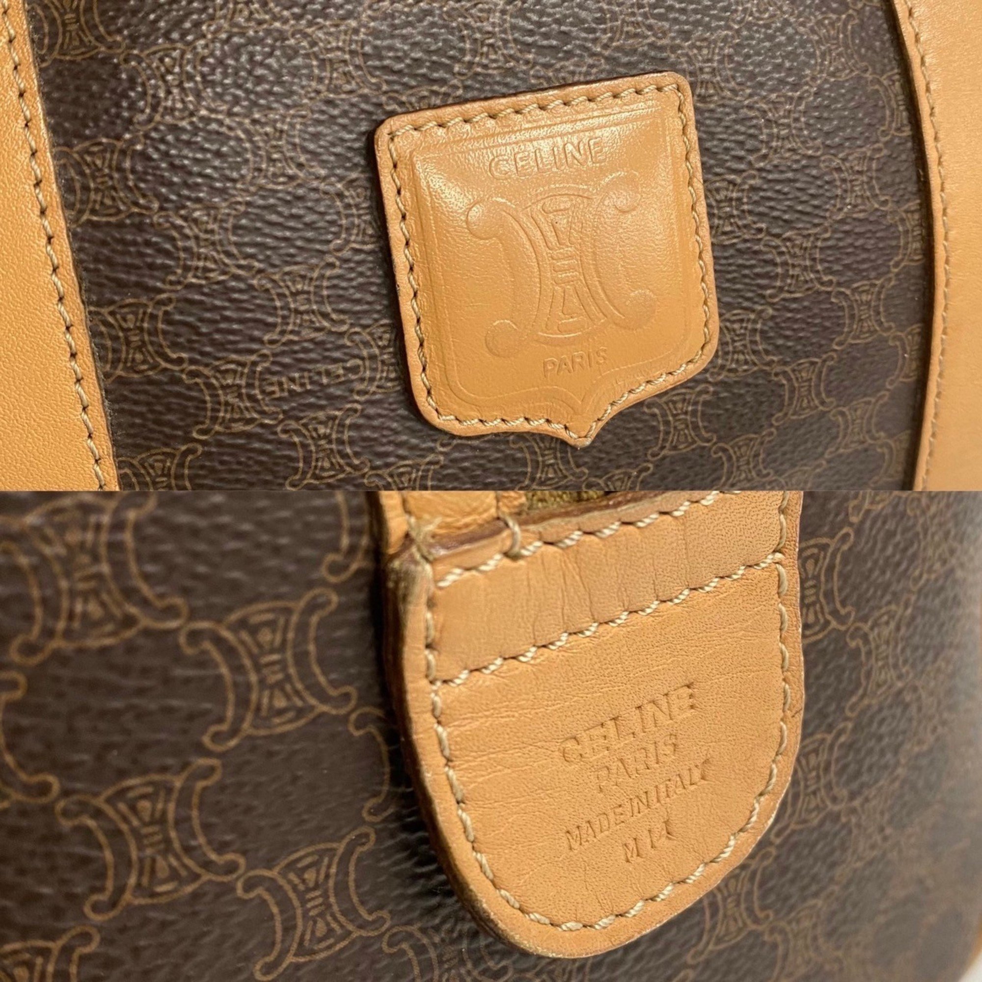 CELINE Macadam Blason Triomphe Pattern Leather Handbag Boston Bag Brown 19338