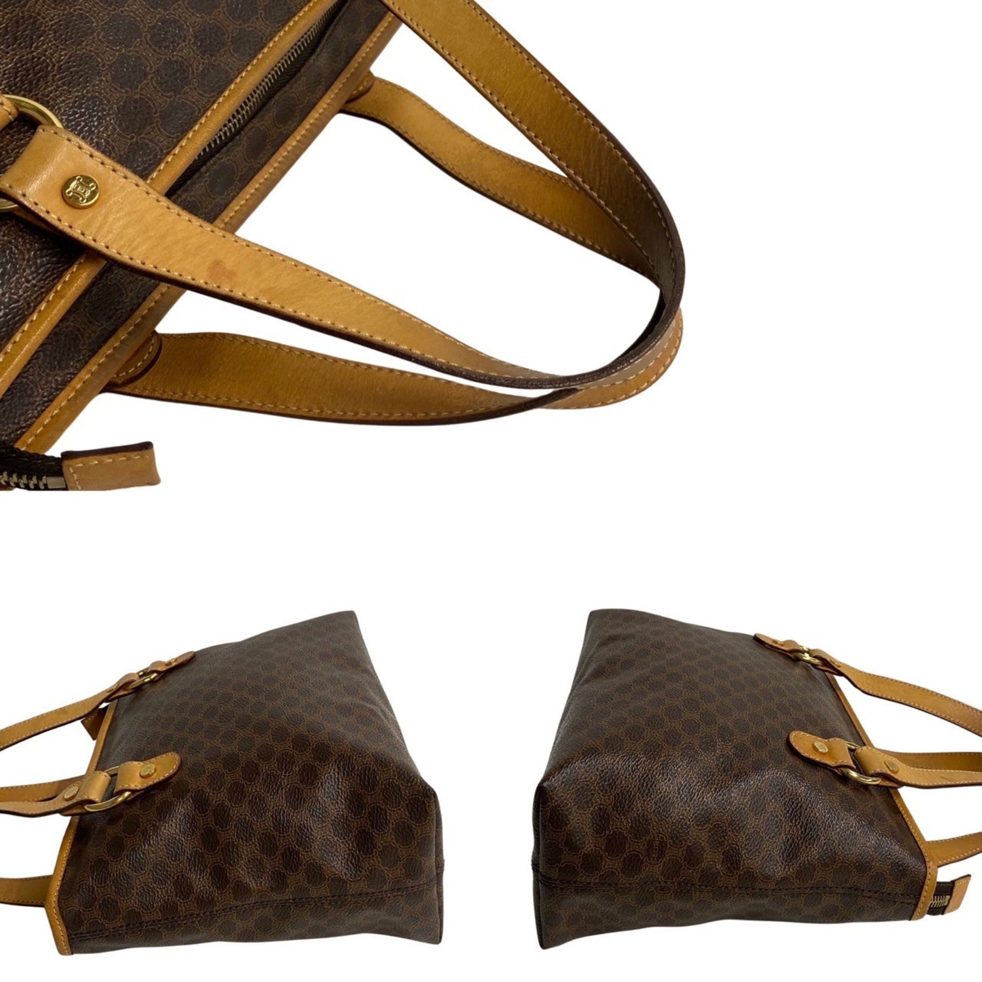CELINE Macadam Blason Triomphe Pattern Leather Handbag Tote Bag Brown 31957