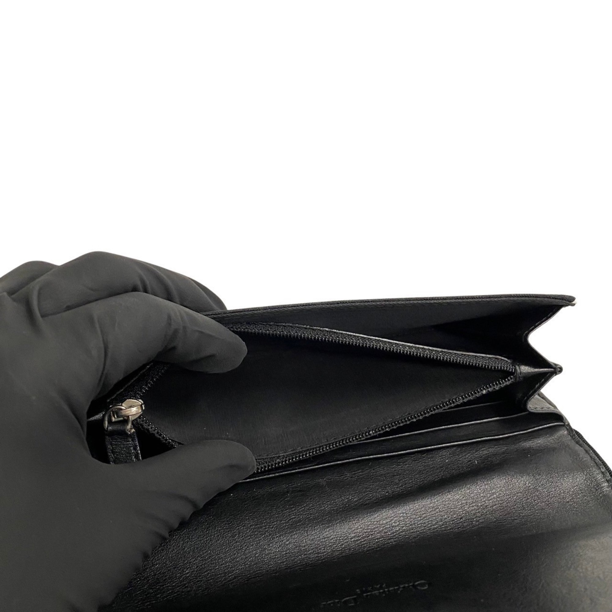 Christian Dior Trotter Metal Fittings Leather Canvas Bi-fold Long Wallet Black 70625