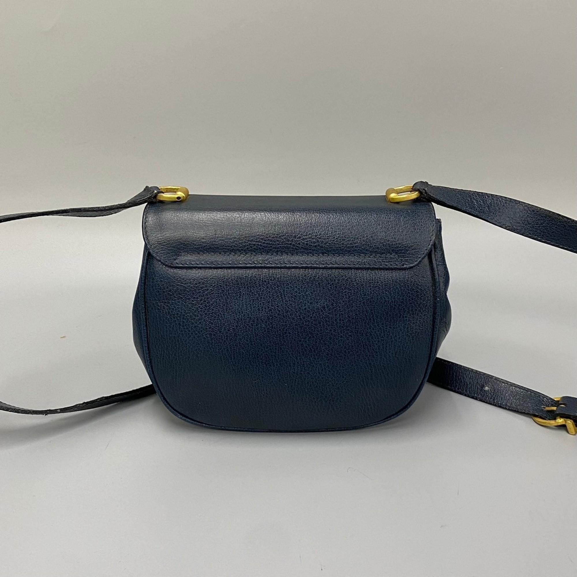 Salvatore Ferragamo Gancini Leather Shoulder Bag Pochette Navy Blue 48798