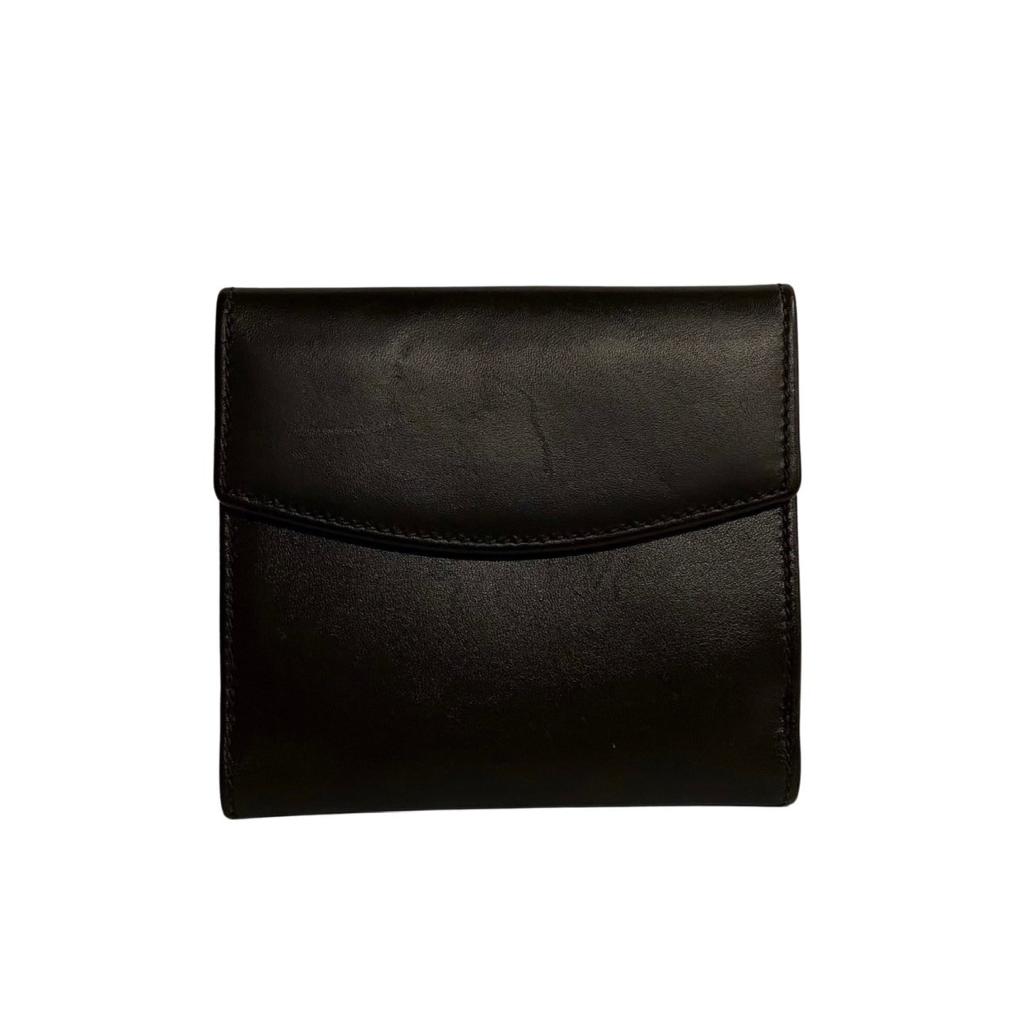 CELINE Circle metal fittings, calf leather, W bi-fold wallet, brown, 03104
