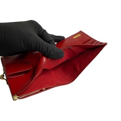 FENDI Leopard Print Leather Canvas Bi-Fold Wallet Red Khaki 36249