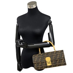 FENDI ZUCCA FF Leather Canvas 2way Handbag Shoulder Bag Brown 37954
