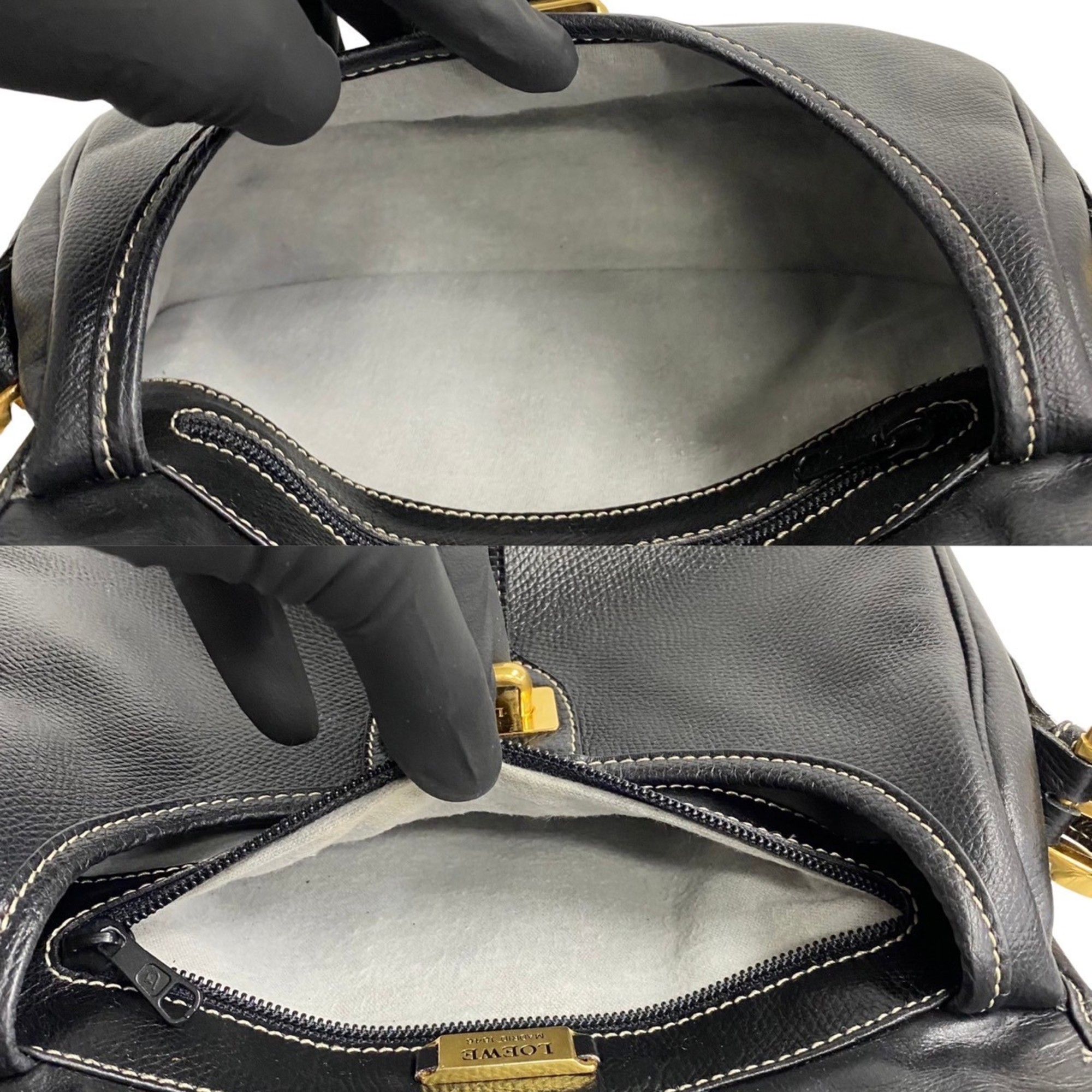 LOEWE Anagram Leather Stitched Shoulder Bag Pochette Sacoche Black 64880