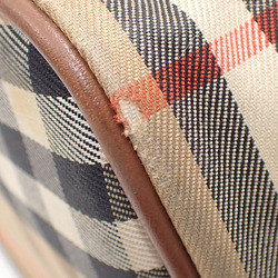 Burberry's Boston Bag Women's Brown Beige Canvas Leather Hand Plaid Pattern A6047067