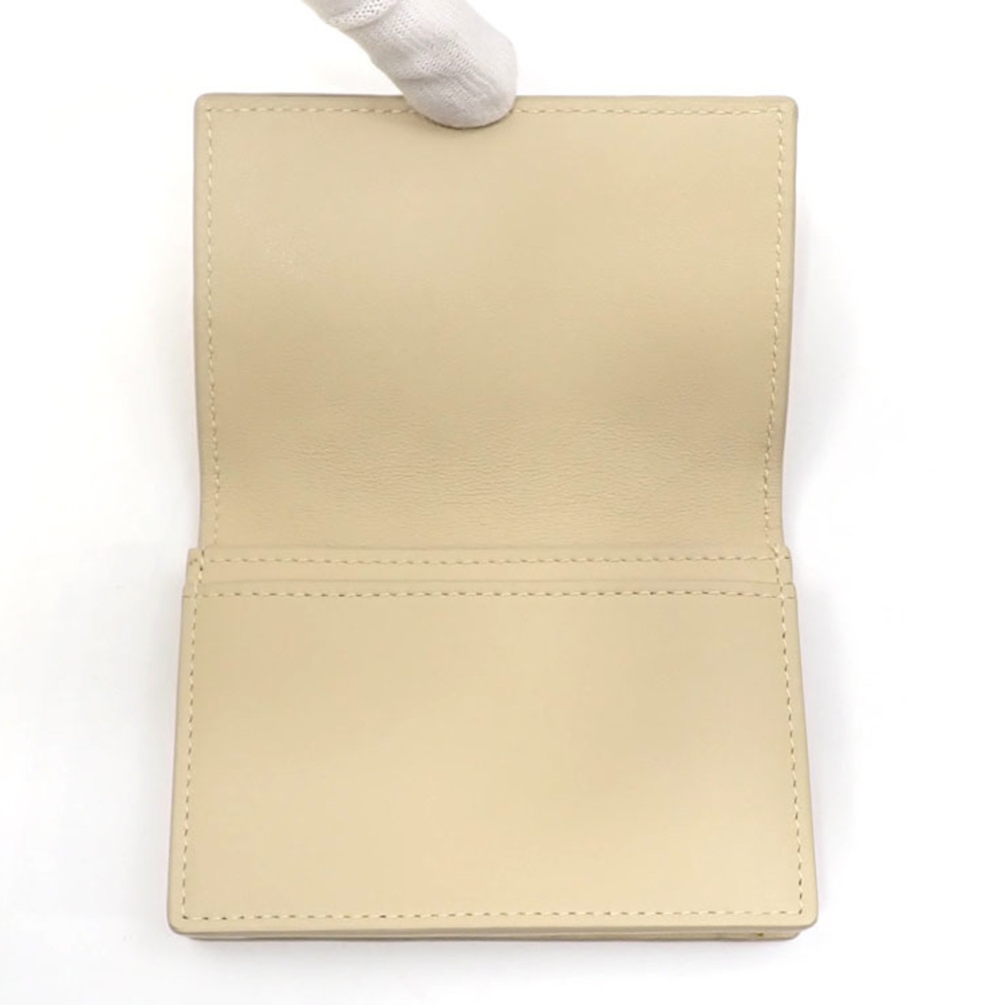 Bottega Veneta Card Case Intrecciato Men's Beige Calf Leather 605720 Business Holder