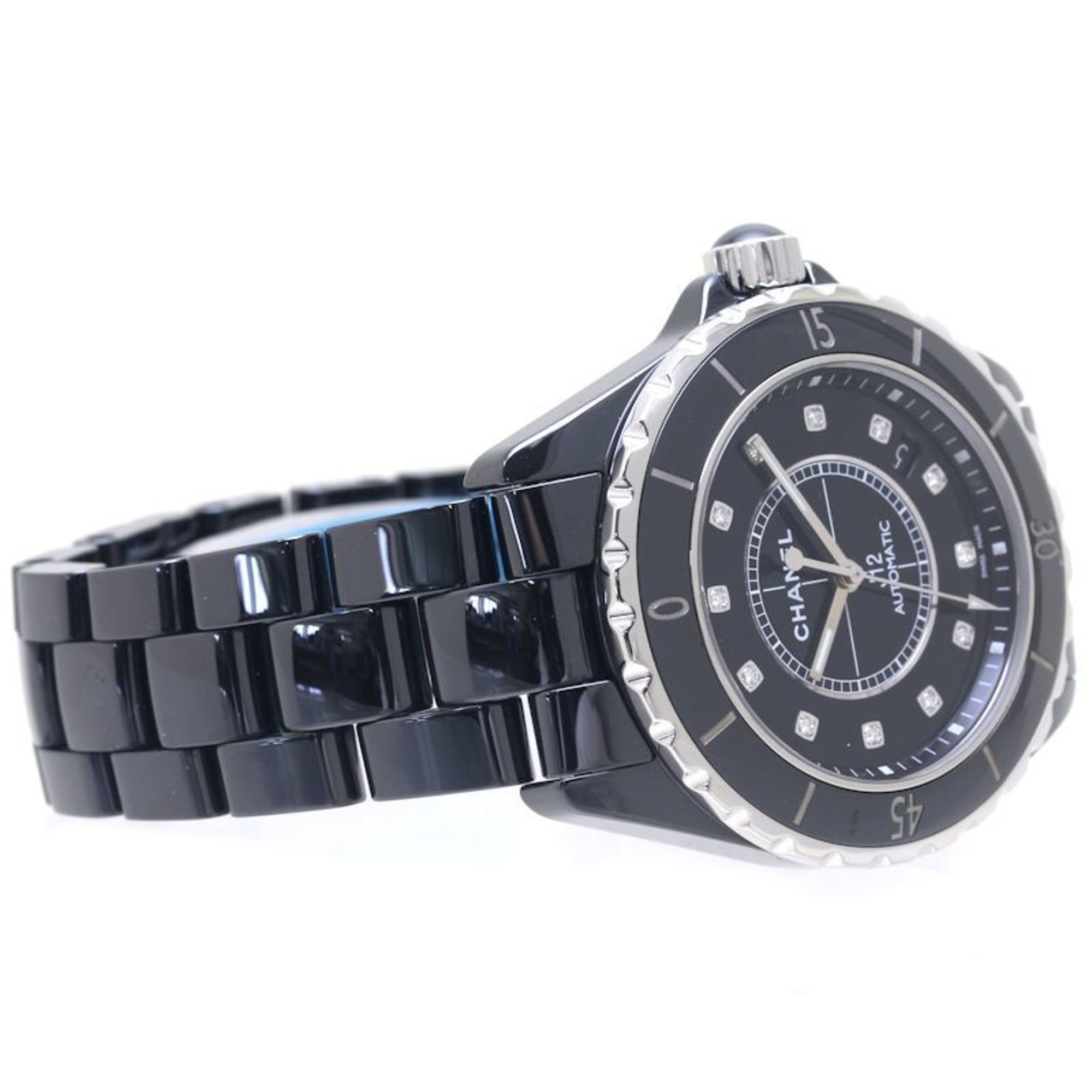 CHANEL J12 12P Diamond H1626 Late Model Black Ceramic x Stainless Steel Men's 39395 Watch