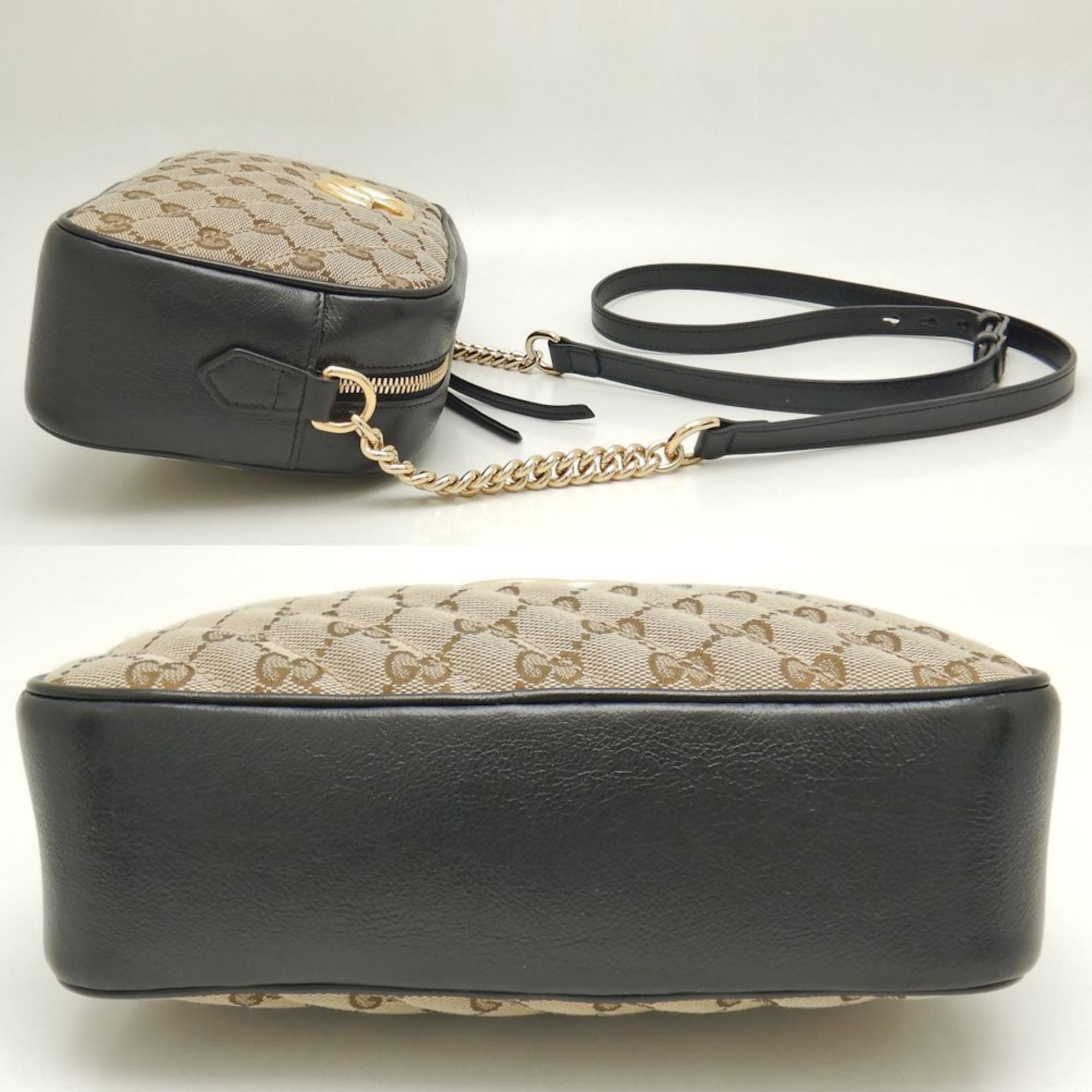 GUCCI Gucci Chain Shoulder Bag 447632 GG Marmont Canvas x Leather Beige Black 251623