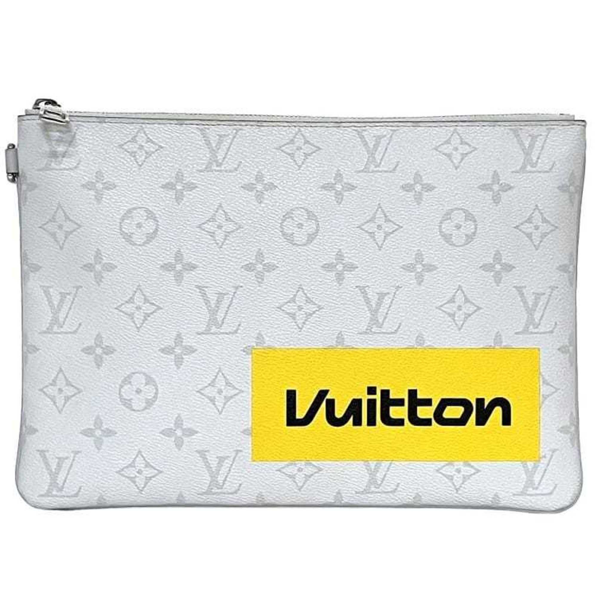 Louis Vuitton Clutch Bag Zipped Pouch GM White Gray Monogram M68310 Handbag Canvas RA1199 LOUIS VUITTON Women's Men's