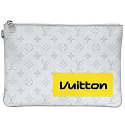 Louis Vuitton Clutch Bag Zipped Pouch GM White Gray Monogram M68310 Handbag Canvas RA1199 LOUIS VUITTON Women's Men's