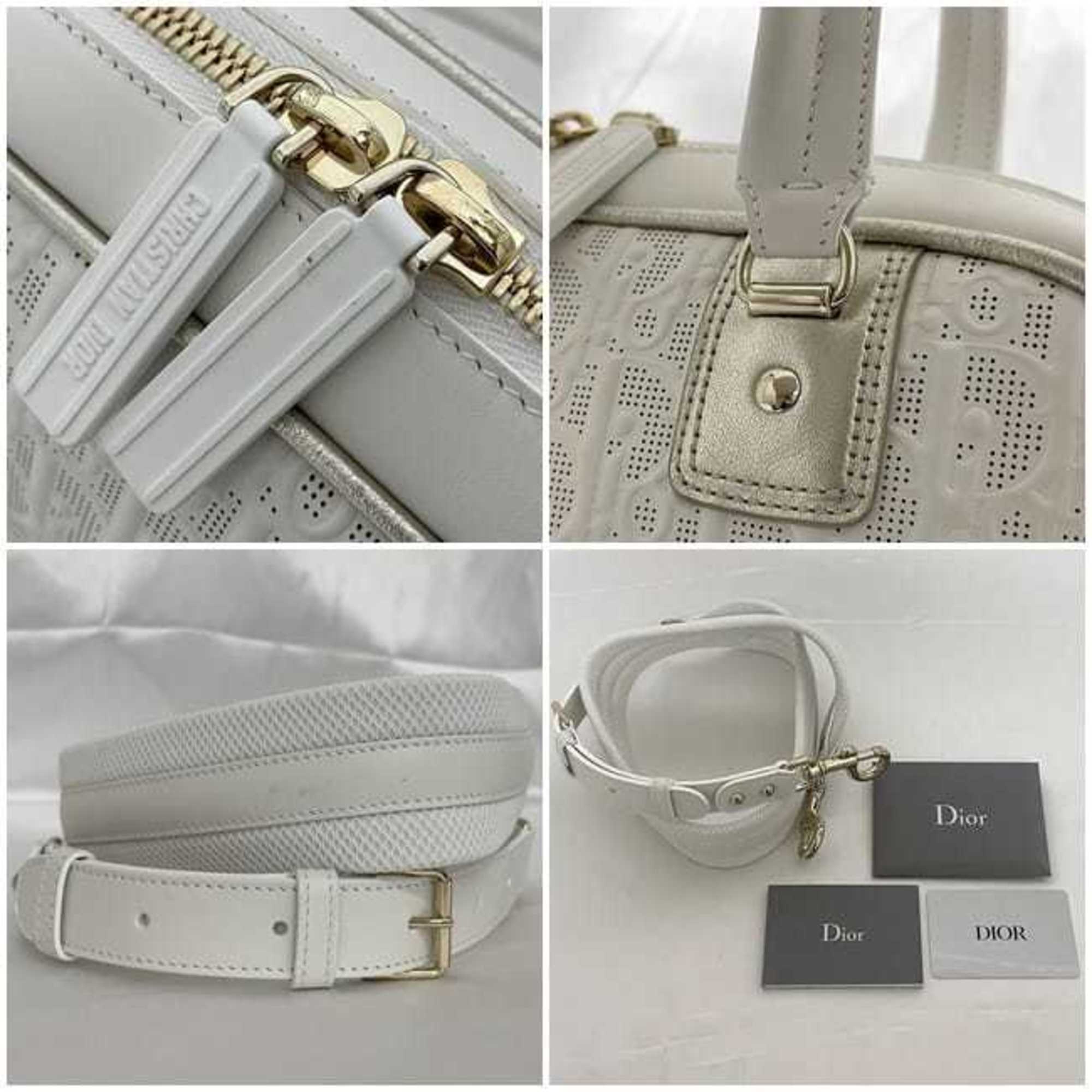 Christian Dior 2way Bag Vibe Medium Bowling White Gold M6204ODDT Boston Handbag Leather Rubber 09-MA-1221 Trotter