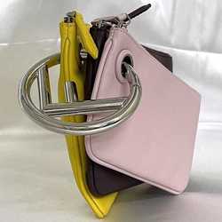 FENDI Clutch Bag Triplet Pouch Pink Bordeaux Yellow 8BS001 ec-19958 Handbag Leather F's Compact Ladies