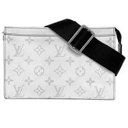 Louis Vuitton Shoulder Bag Gaston Wearable White Gray Taigarama M30935 Monogram Canvas IC Tag Reactive LOUIS VUITTON LV