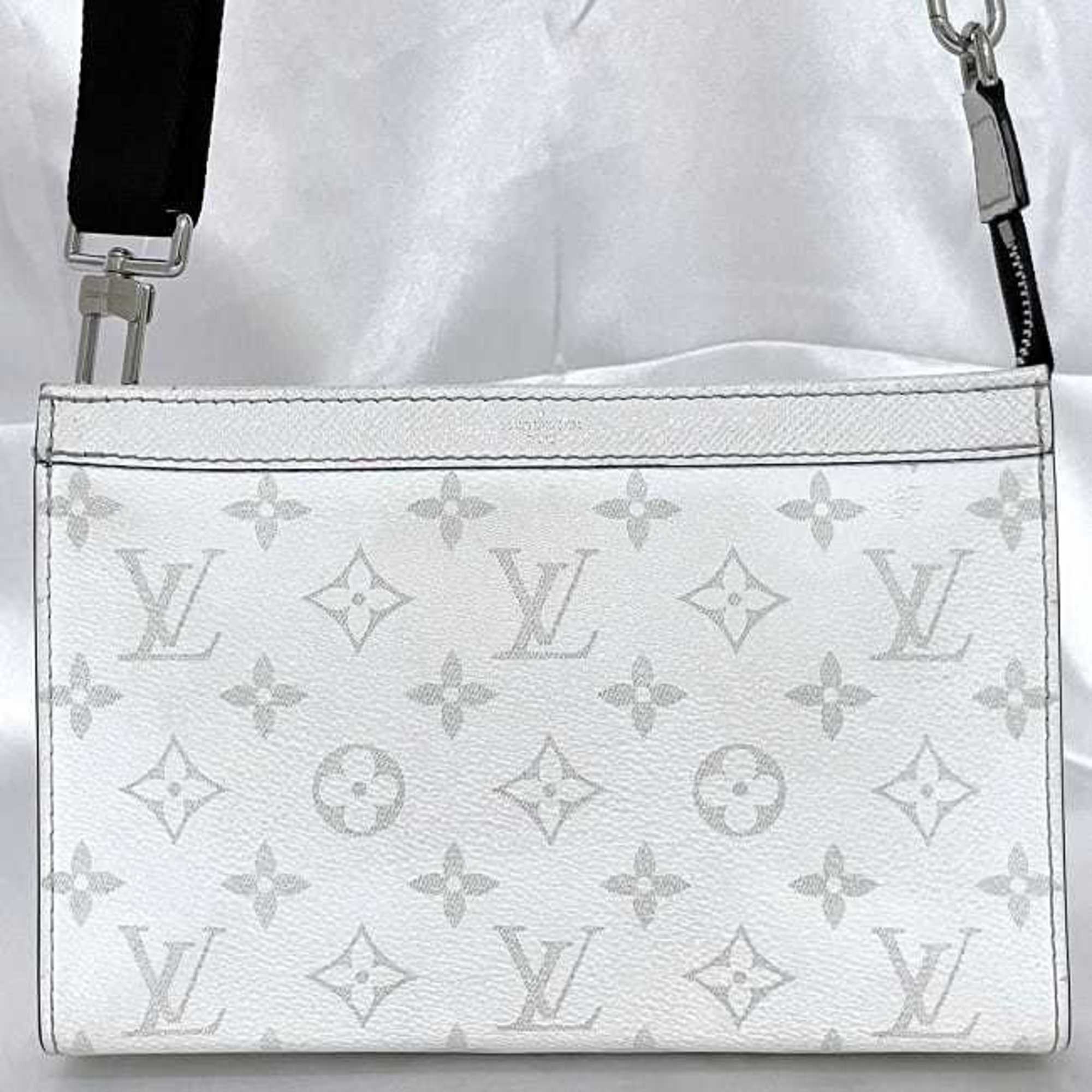 Louis Vuitton Shoulder Bag Gaston Wearable White Gray Taigarama M30935 Monogram Canvas IC Tag Reactive LOUIS VUITTON LV