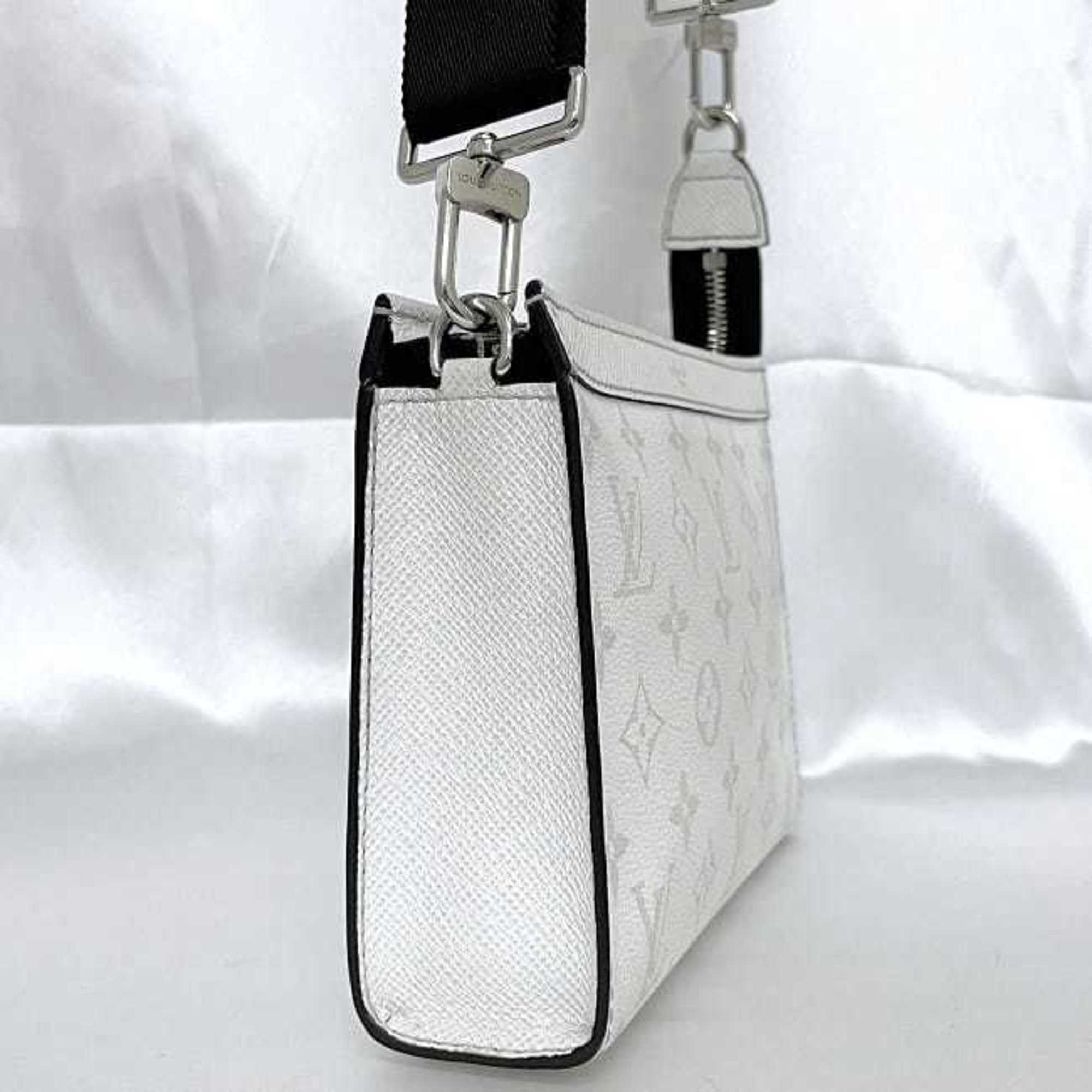 Louis Vuitton Shoulder Bag Gaston Wearable White Gray Taigarama M30935 Monogram Canvas IC Tag Reactive LOUIS VUITTON LV