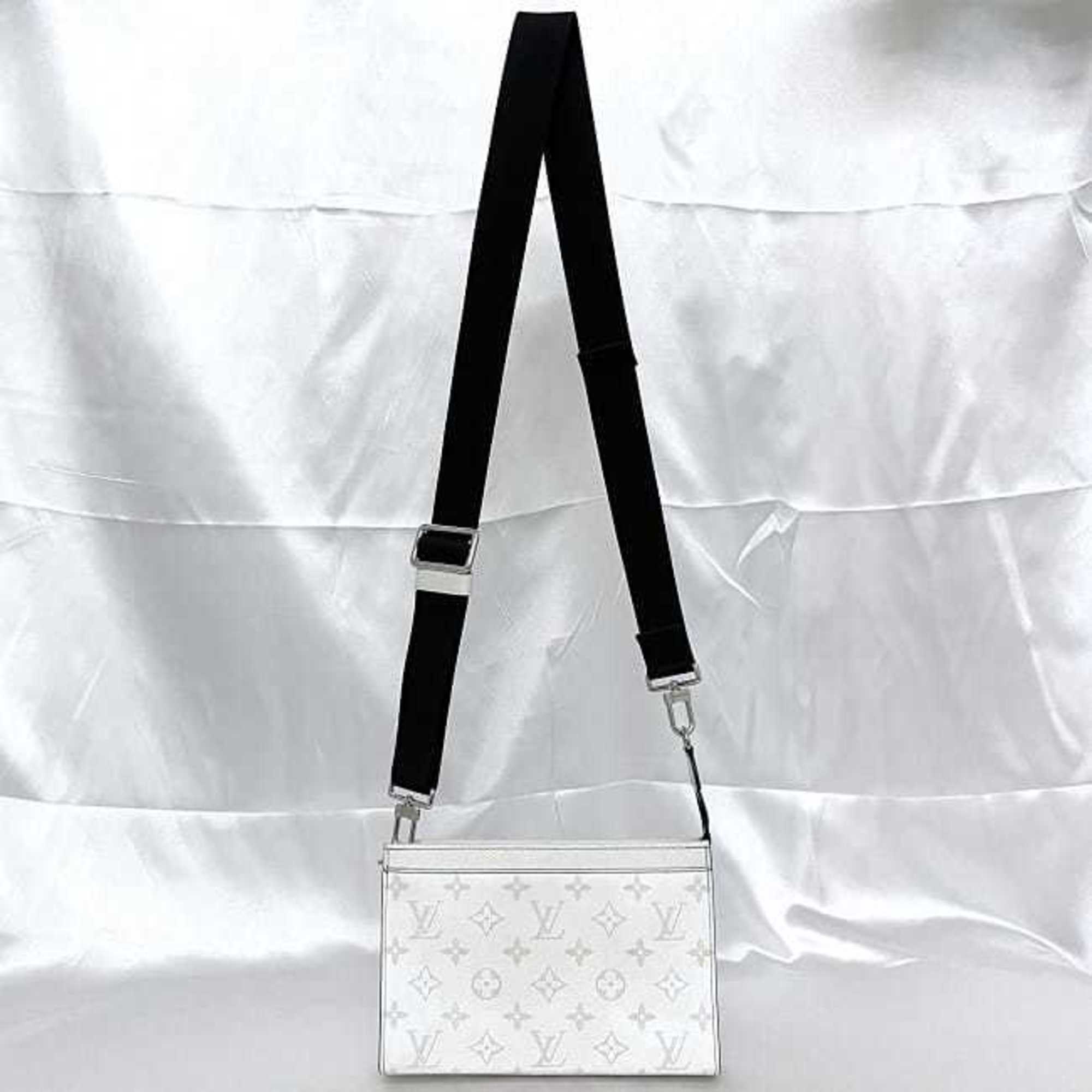 Louis Vuitton Shoulder Bag Gaston Wearable White Gray Taigarama M30935 Monogram Canvas IC Tag Reactive LOUIS VUITTON LV