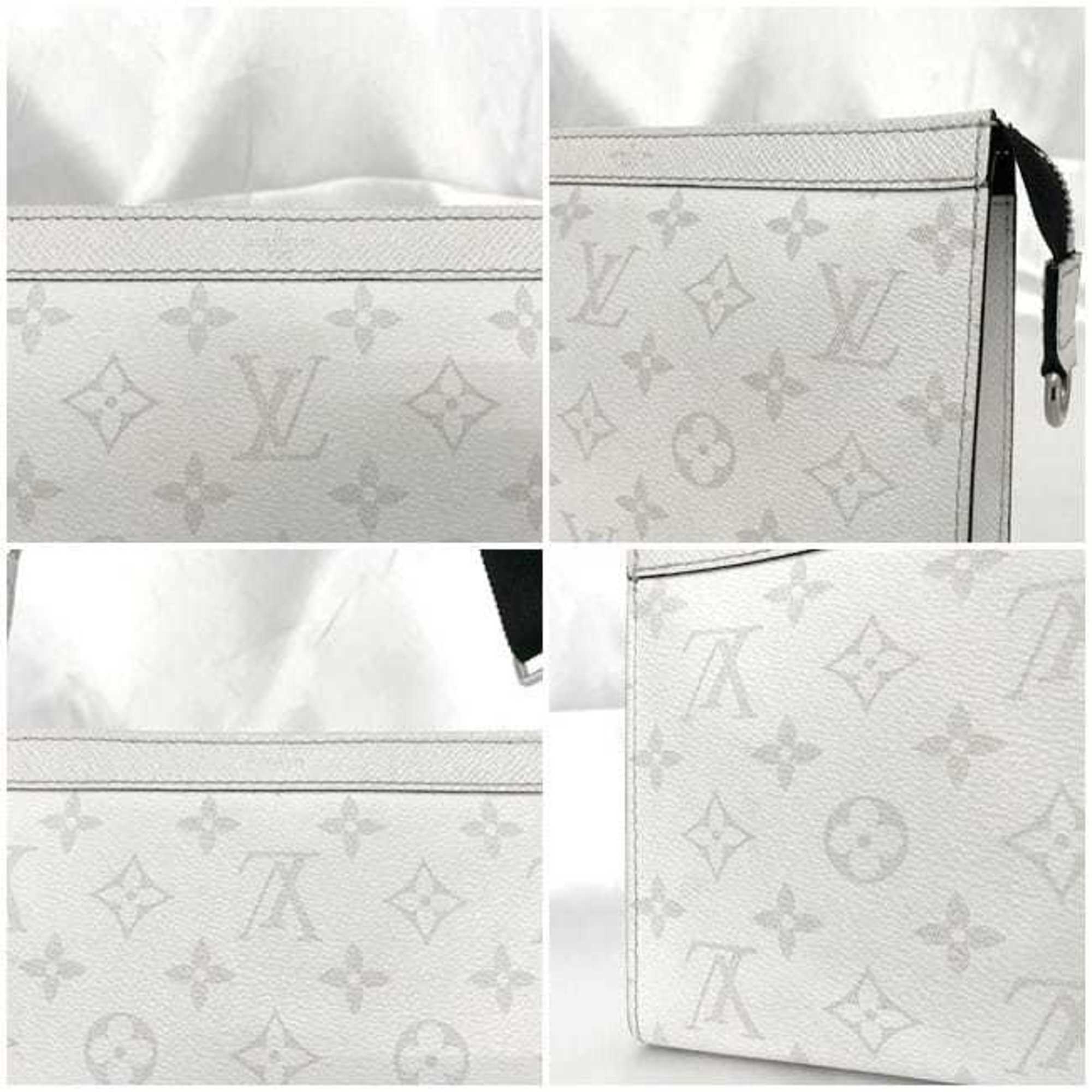 Louis Vuitton Shoulder Bag Gaston Wearable White Gray Taigarama M30935 Monogram Canvas IC Tag Reactive LOUIS VUITTON LV