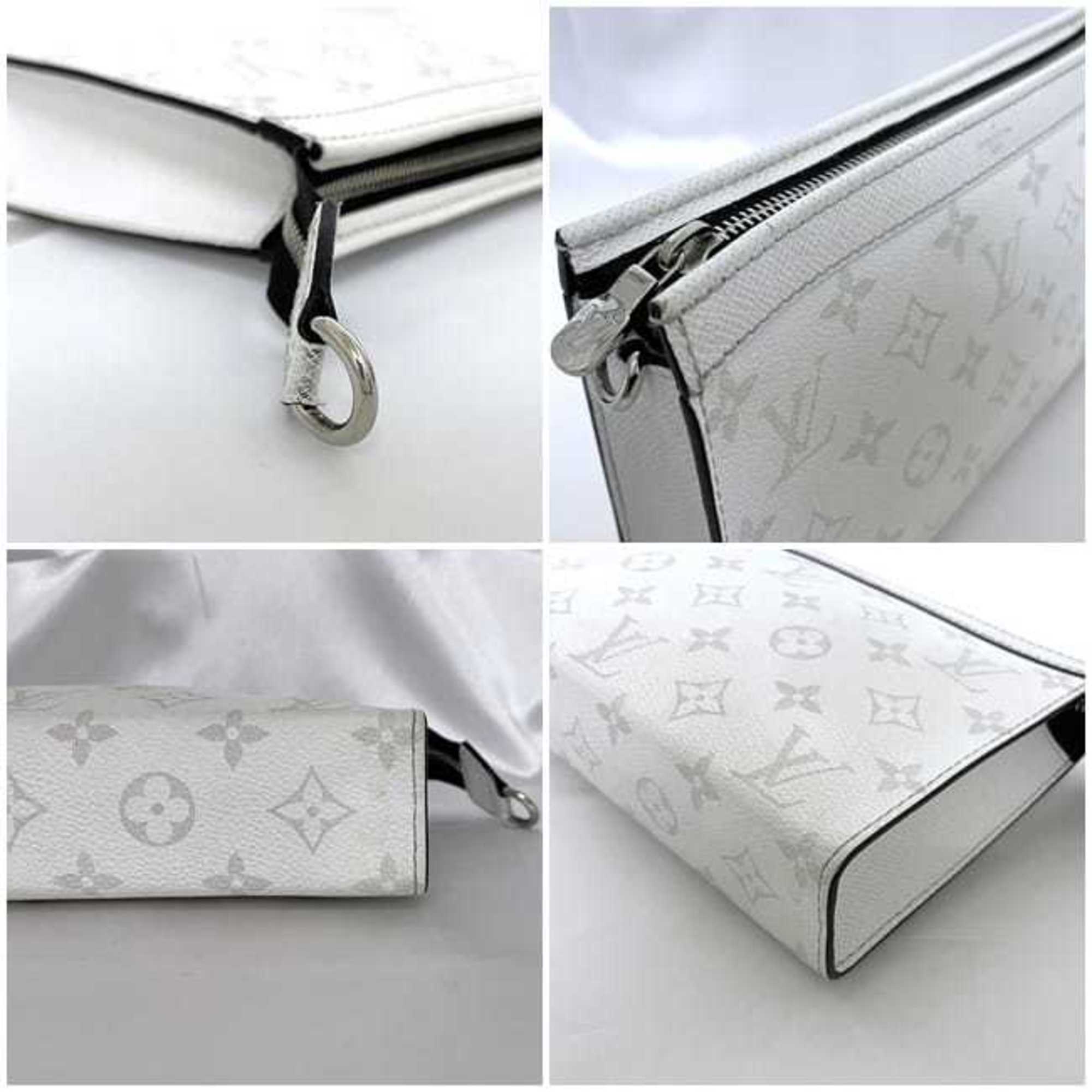 Louis Vuitton Shoulder Bag Gaston Wearable White Gray Taigarama M30935 Monogram Canvas IC Tag Reactive LOUIS VUITTON LV