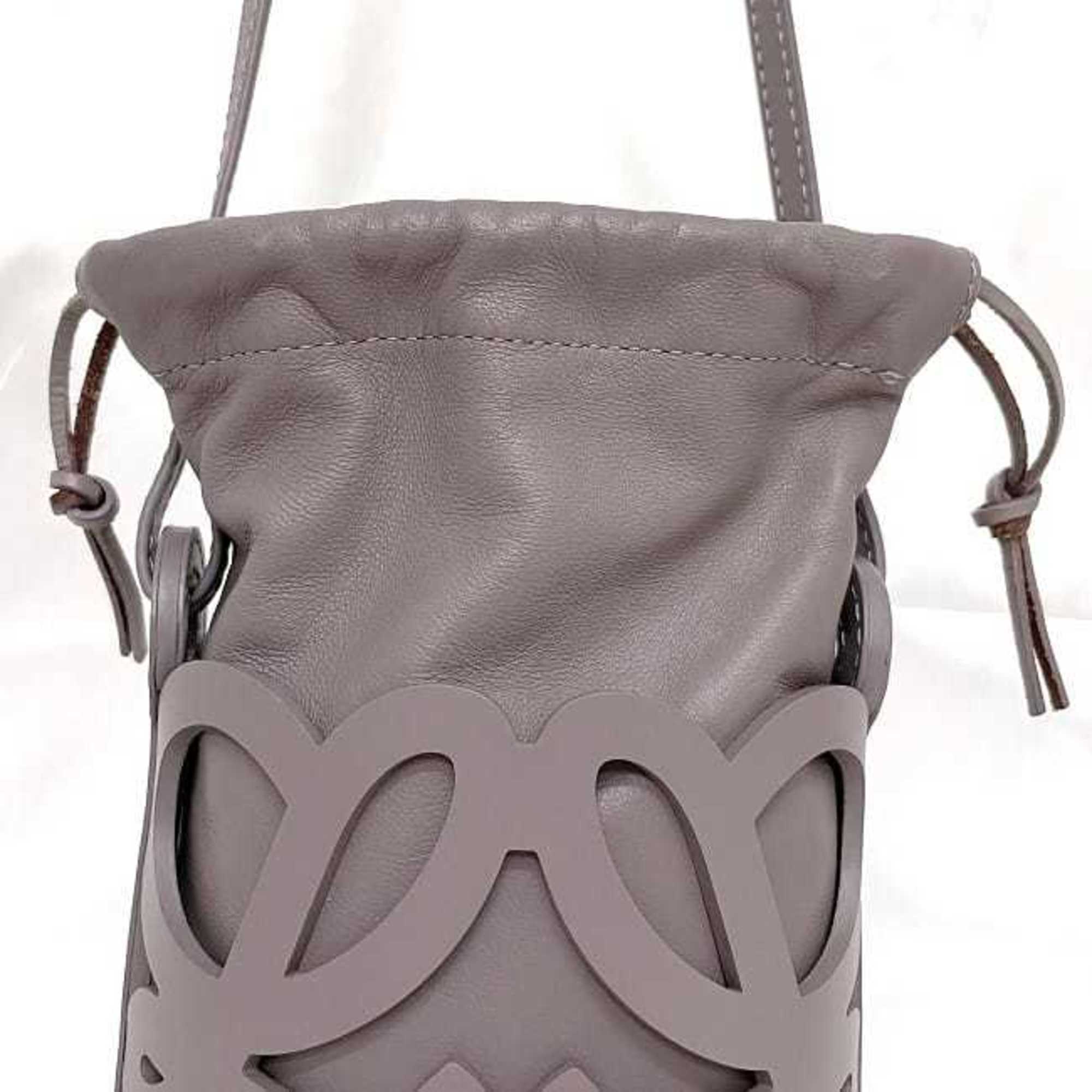 LOEWE Shoulder Bag Anagram Cut Out Pocket Purple C922Y62X02 Leather Pochette Bucket Women's Compact