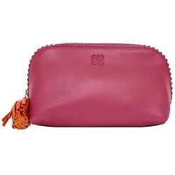 LOEWE Pouch Pink Orange Anagram 182.81.A32 Tassel Nappa Leather Women's