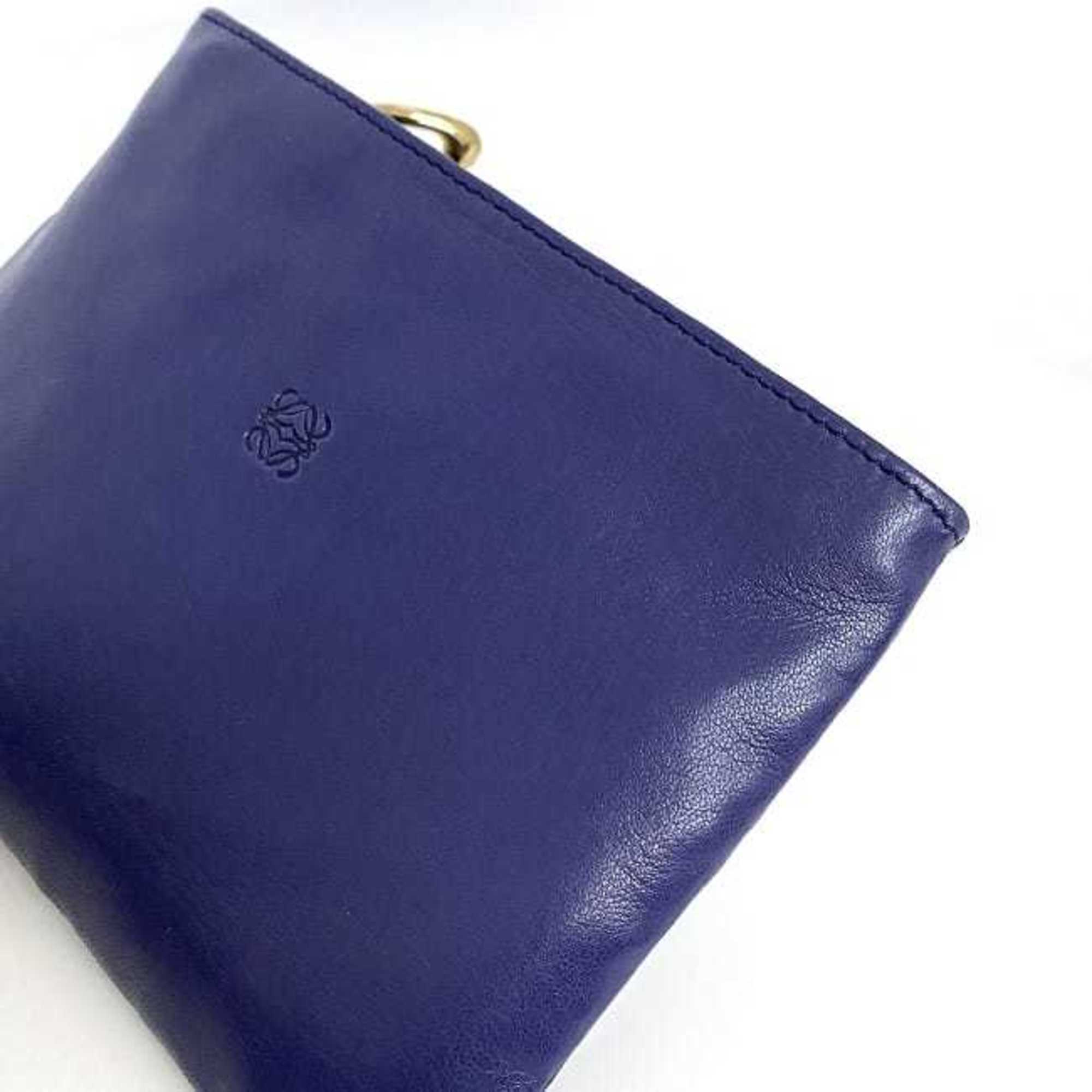 LOEWE Pouch Navy Anagram Leather Women's Compact