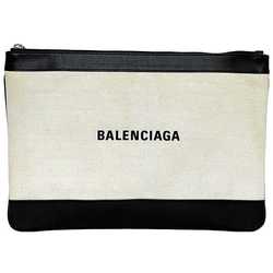 Balenciaga Clutch Bag Navy Clip Beige Black 420407 Handbag Canvas Leather BALENCIAGA Women's Men's
