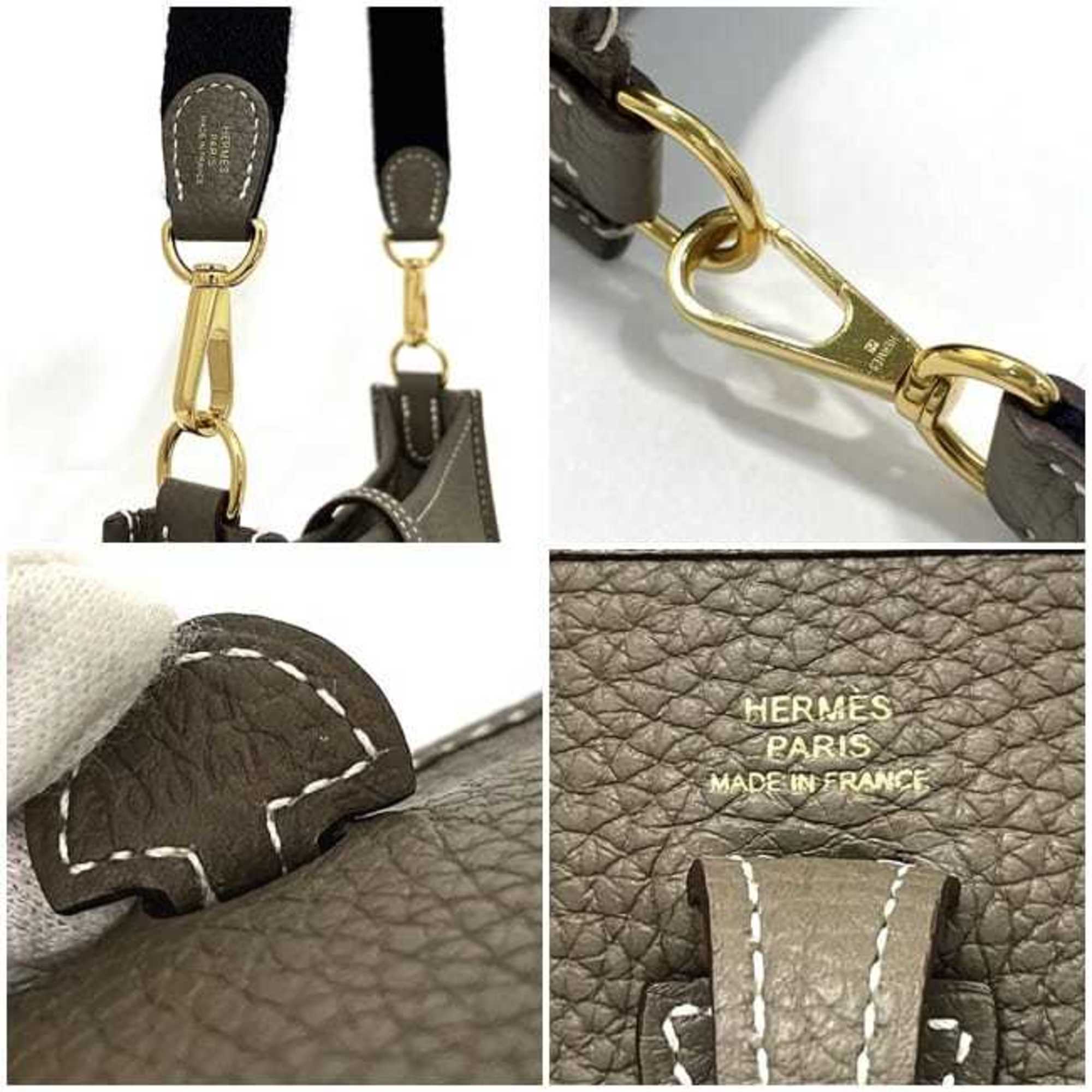 Hermes Shoulder Bag Evelyn TPM Beige Etoupe f-19942 Pochette Leather Taurillon Clemence Z Engraved HERMES Punching 2021 Navy Strap