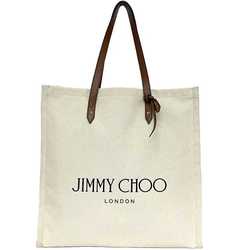 Jimmy Choo Tote Bag Natural White Brown ec-19954 Canvas Leather JIMMY CHOO A4 Unisex